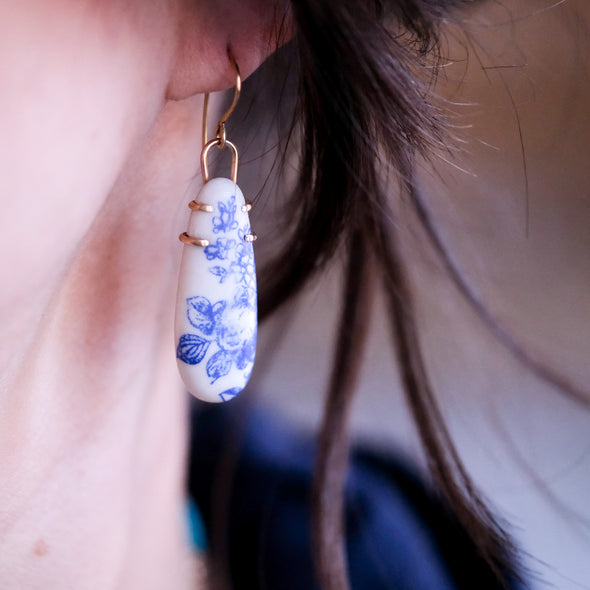 Blue and White Porcelain Torii Earrings