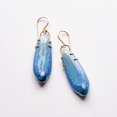 Blue Crystalline Gold Strap Earrings
