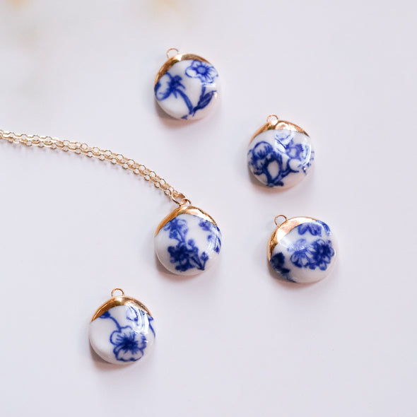 Blue and White Coin Pendant Necklace