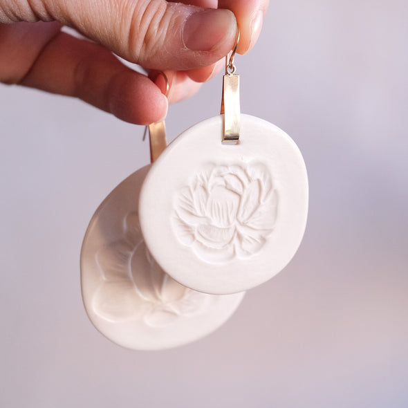 Floral Carved Porcelain Earrings