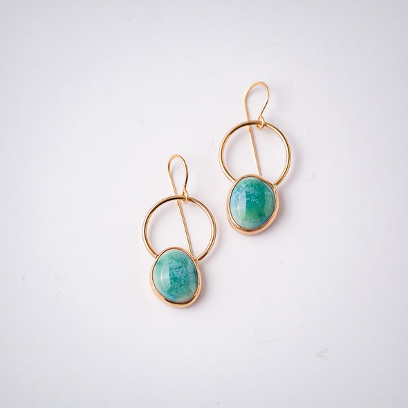 Turquoise Glazed Porcelain - Bezel Dangle Earrings