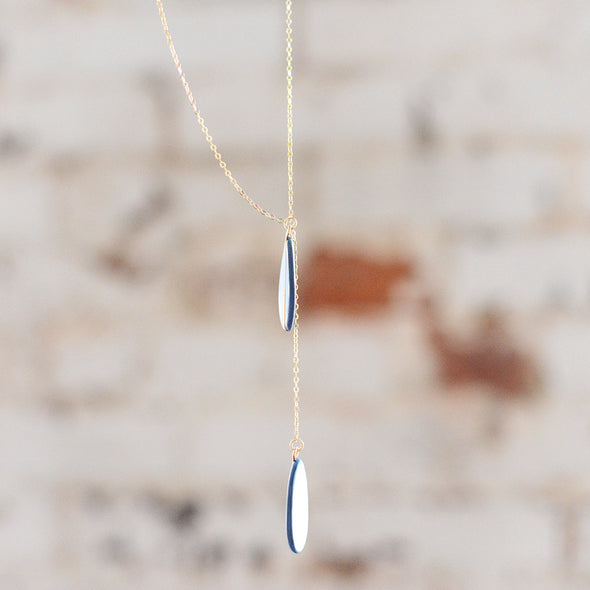 Navy Double Teardrop - Porcelain Necklace