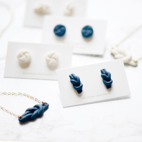 Navy Reef Knot Porcelain Necklace