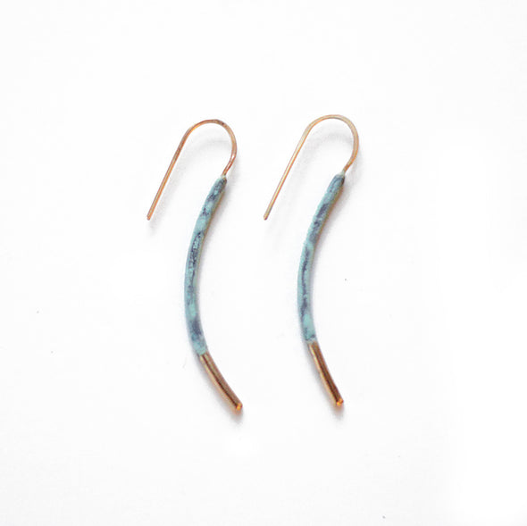 Patina and Gold Tip Dangle Earrings