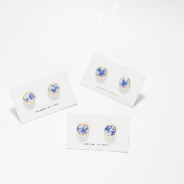blue and white porcelain stud earrings