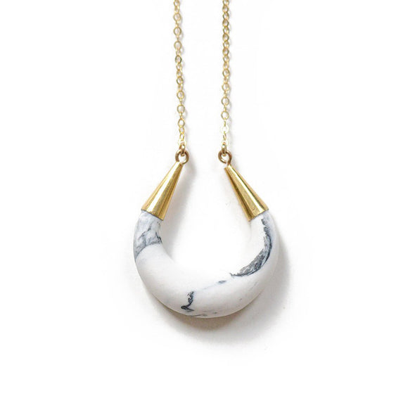 Crescent Moon Porcelain Pendant Necklace