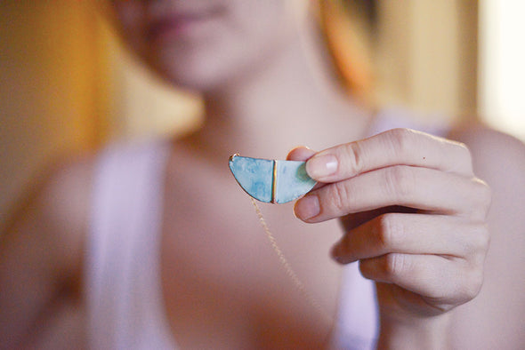 Patina Shield Necklace - Forged and Oxidized Brass Summer Jewelry