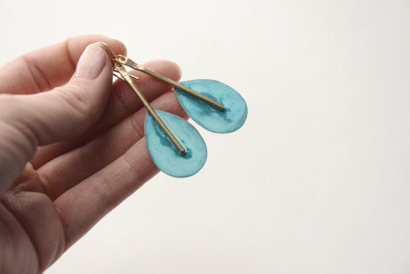 Patina Oar Dangle Earrings - Forged and Oxidized Brass on 14k Goldfilled posts