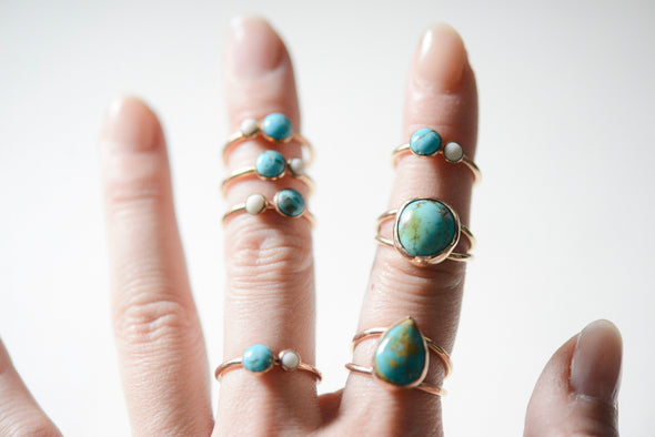Natural Turquoise and Porcelain Ring - 14k gold-filled Porcelain Ring