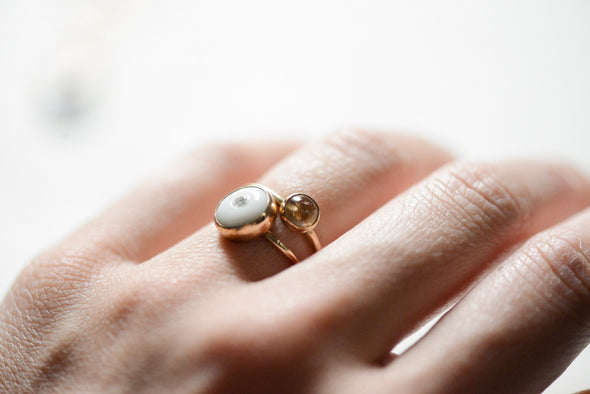 14k Porcelain and Gold Diamond Engagement Ring