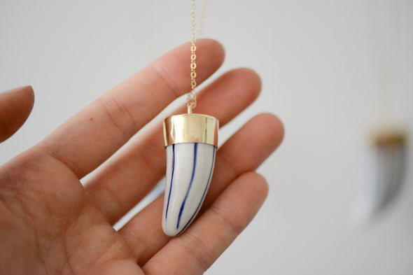 Shibori Blue Porcelain Tusk Necklace