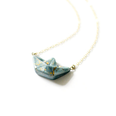 Paper Boat Origami Charm Necklace