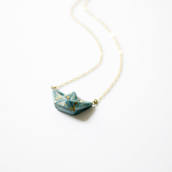 Paper Boat Origami Charm Necklace