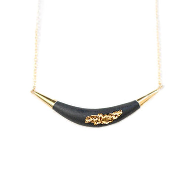 Black necklace - arc porcelain, gold tafoni