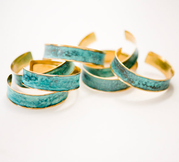Patina Turquoise Oxidized Hammered Cuff Bracelet