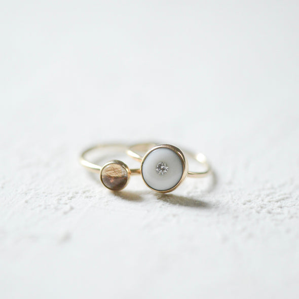 14k Porcelain and Gold Diamond Engagement Ring